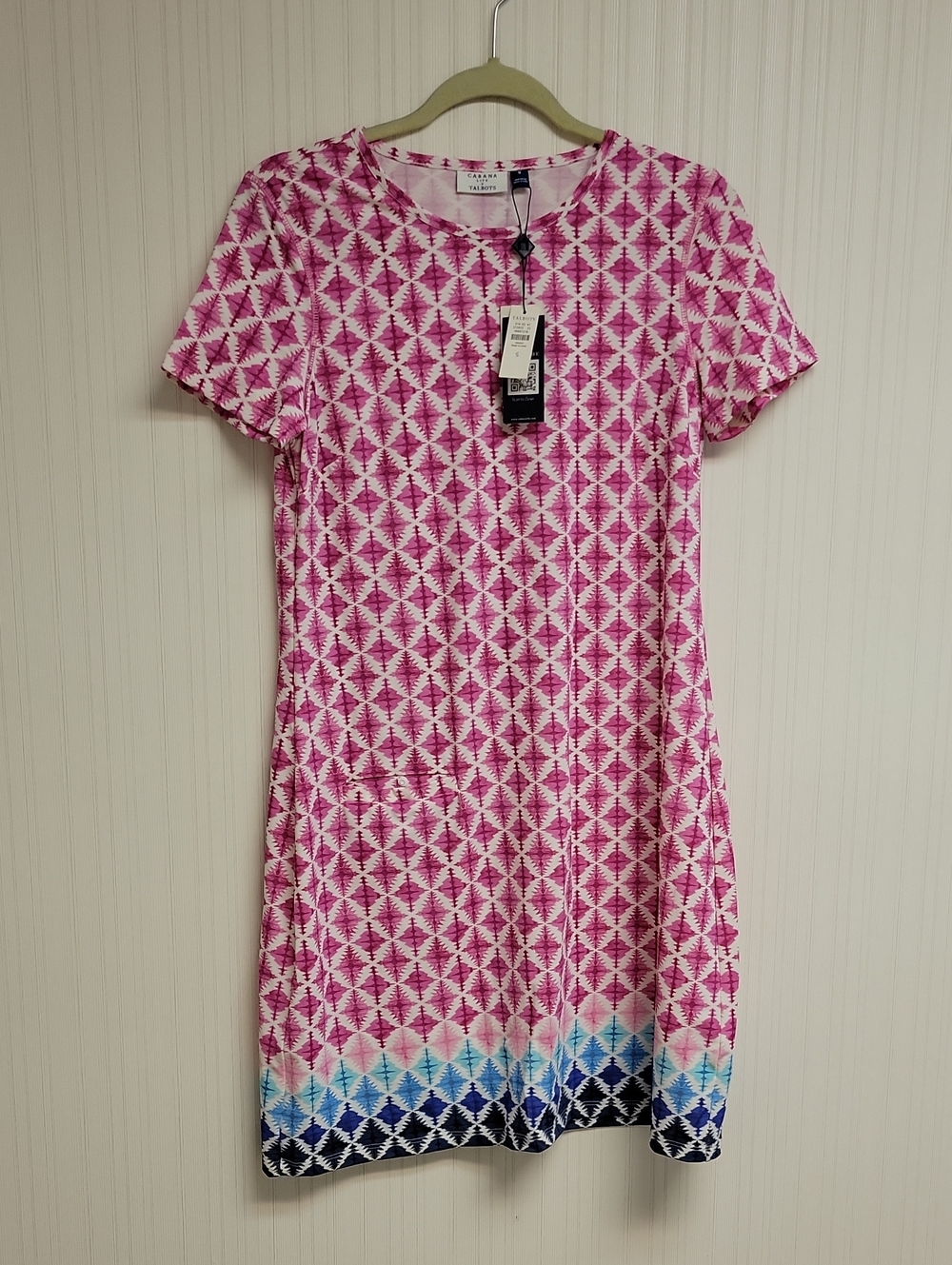 Talbots X Cabana Life Pink Geometric Short Sleeve Dress Small New Resort Coastal